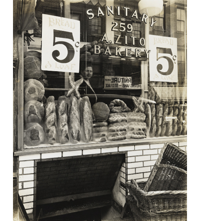 Berenice Abbott, Zito’s Bakery, 259 Bleecker Street , 1937, from Changing New York, 1935–39, gelatin silver print.  The Jewish Museum, New York, Purchase: Mimi and Barry J. Alperin Fund