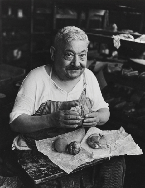 Bernard Cole, Shoemaker’s Lunch, 1944, gelatin silver print.  The Jewish Museum, New York, Purchase: The Paul Strand Trust for the benefit of Virginia Stevens Gift.  © Estate of Bernard Cole.