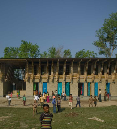 METI – Handmade School. Rudrapur, Bangladesh.  2004-06.  By Anna Heringer and Eike Roswag.  Image: Kurt Hörbst (Click to enlarge)