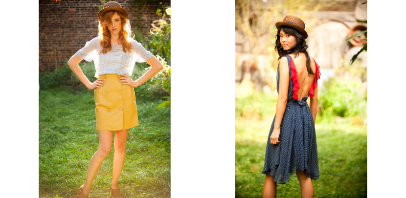 Left: Elle Top and Helene Skirt Right: Colette Navy Dot