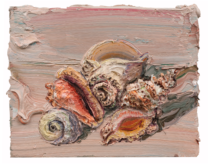 <em>Pink Shells</em> 16 x 20 oil on canvas stretched over board 2012