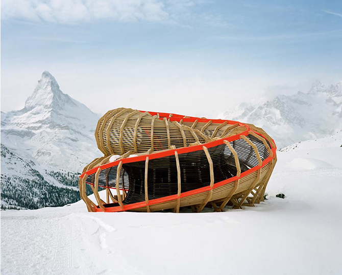 Entree Alpine Panoramic Structure, Alice Studio/Atelier de la Conception de L'Espace, Valais, Switzerland. Photography: evolver photography. Copyright Joel Tettalmanti/Alice Studio Epfl. Copyright Gestalten 2013.