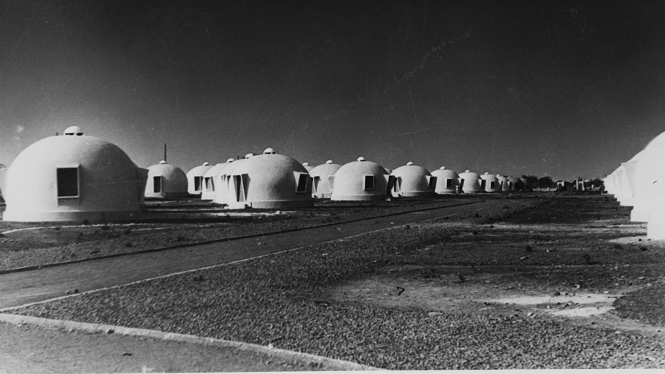 Street view of Airform houses, Dakar, Senegal, circa 1953.