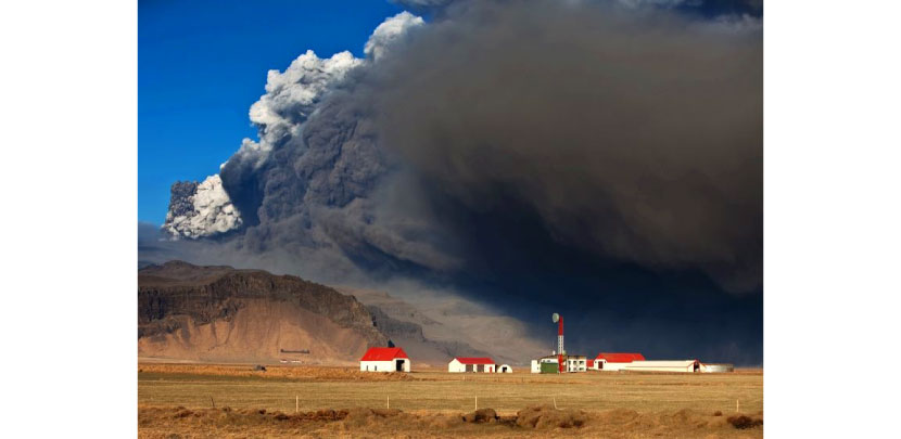 Dust cloud over farmland, Eyjafjalljokull Volcanic Eruption, Iceland   April 17, 2010