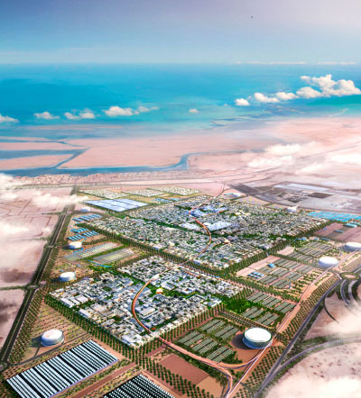 Masdar Development, city plan. Foster + Partners.  2007; expected completion 2018. Rendering: Foster + Partners. Images courtesy of Cooper Hewitt. (Click images to enlarge)