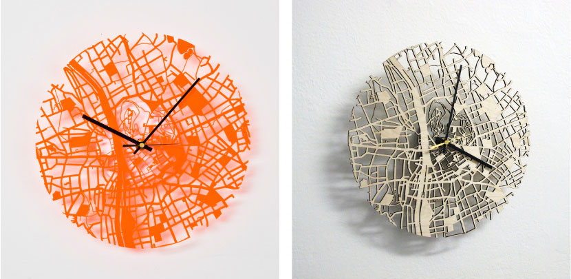 Streets clock design by Fluid Forms, John Briscella. Photography by Alexander Karelly, Lupispuma (left) and Fluid Forms (right).