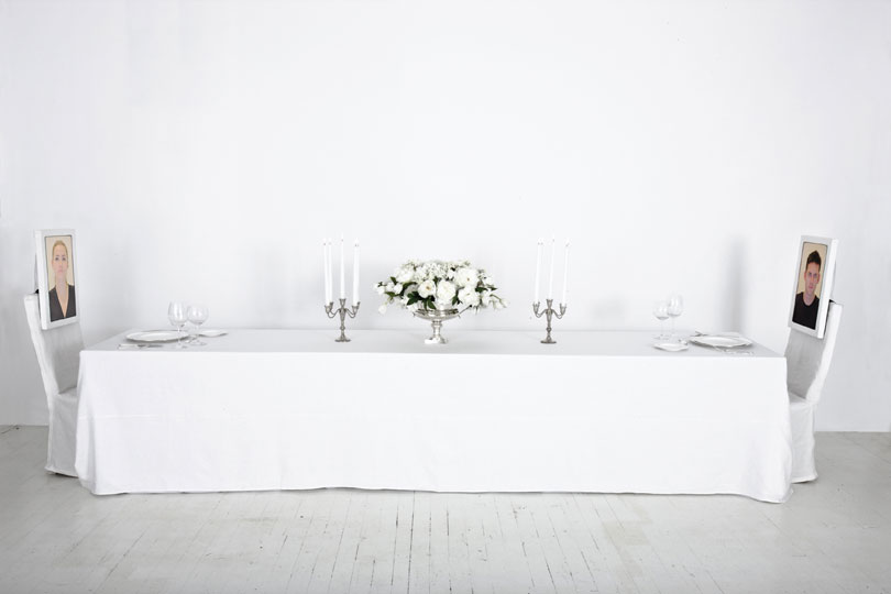 <em>Dinner for Two,</em> 2012 Mixed media installation 5 x 16 x 2.3 ft.