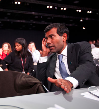 Pres. Nasheed at Copenhagen Climate Summit 2009. Lincoln Else.