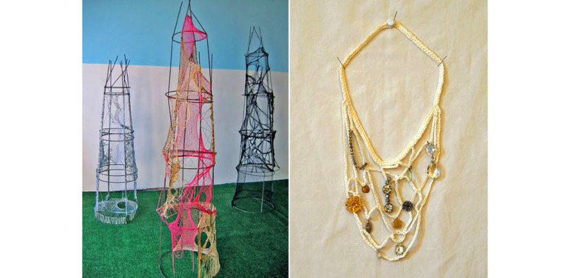 Fiber work and images by Michelle Vitale Loughlin (Left) and Kaori Ymazaki (Right)