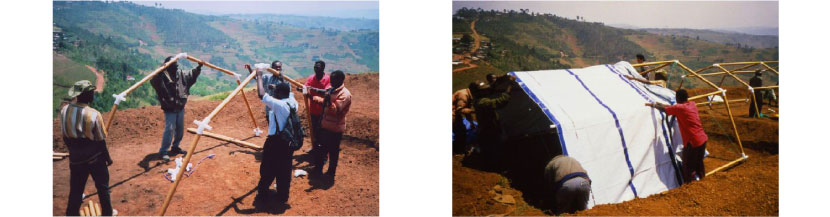 Paper emergency shelter for UNHCR, Byumba, Rwanda, 1999.  Built to shelter refugees.