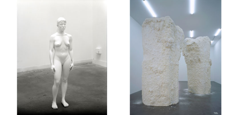 Left: Aluminum Girl,  Charles Ray. 2003. Right:  Untitled (Chocolate Mountains), Terence Koh. 2006